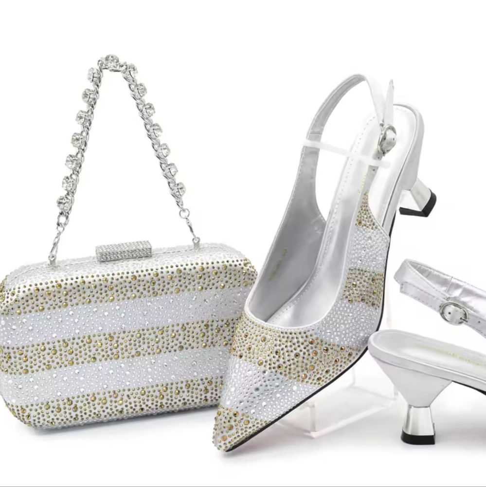 New Fashion Women Italian Shoes and Bags Set Decorated with Rhinestone - Picture 6 of 11